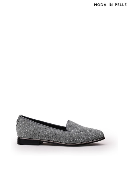 Moda in Pelle Grey Emmas Slip Ons Embellished Smart Shoes (Q75288) | €53