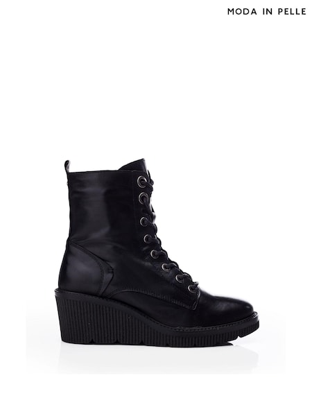 Moda in Pelle Braniyah Wedge Heel Lace-Up Black Ankle Boots (Q75296) | AED434