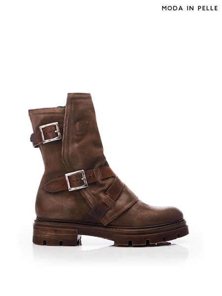 Moda in Pelle Briona Front Wrap Side Buckle Chunky Sole Ankle Boots (Q75303) | AED492