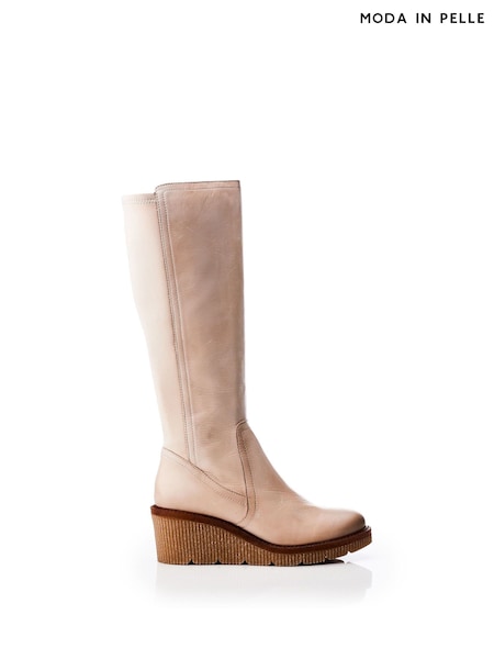 Moda in Pelle Harpette Crepe Wedge Long Side Zip Boots (Q75317) | AED640