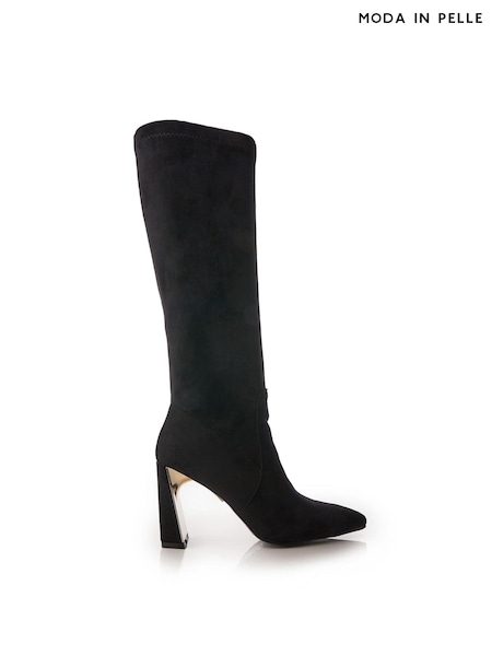 Moda in Pelle Tamika Slim Heel Metal Back Stretch Long Smart Black Boots (Q75470) | €128