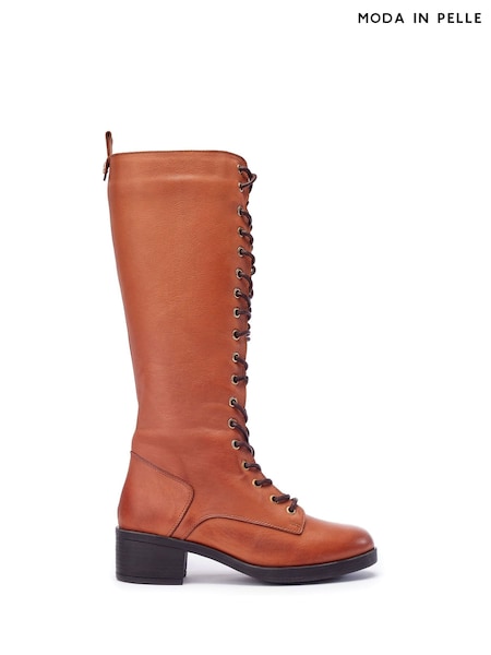 Moda in Pelle Natural Galliana Long Leg Lace-Up Low Heel Boots (Q75498) | AED1,281