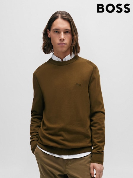 BOSS Khaki Crew Neck Embroidered Logo Cotton Jumper (Q75502) | €42