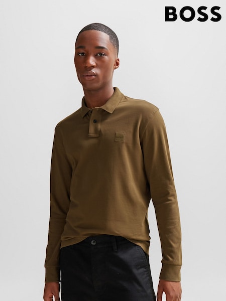 BOSS Khaki Green Paaserby Long Sleeve Polo Shirt (Q75555) | $156
