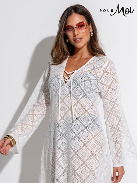 Valkoinen - Pour Moi Crochet Lace Pitkä hiha Beach Cover-Up (Q75558) | €71