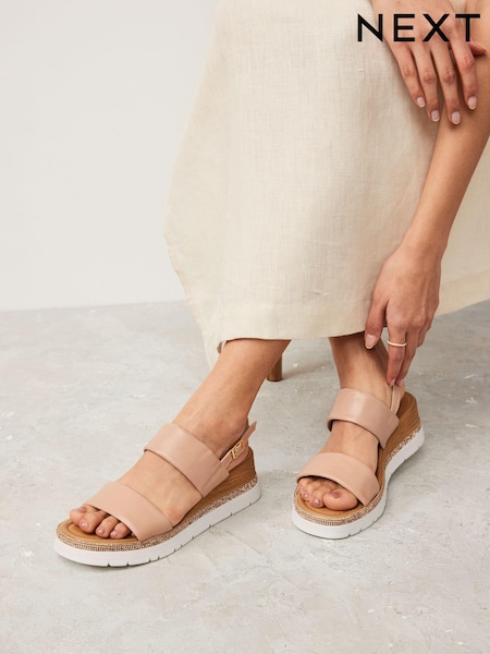 Blush Pink Standard/Wide Fit Forever Comfort® Leather Sport Bling Wedges (Q75579) | $55