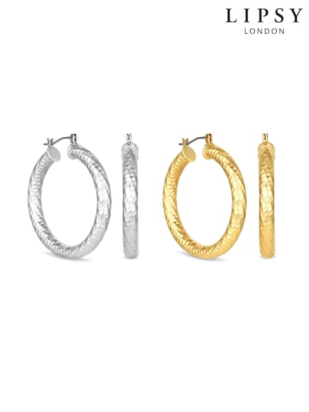 Lipsy Jewellery White Diamond Cut Party Hoop Earrings - Pack of 2 (Q75595) | €12.50