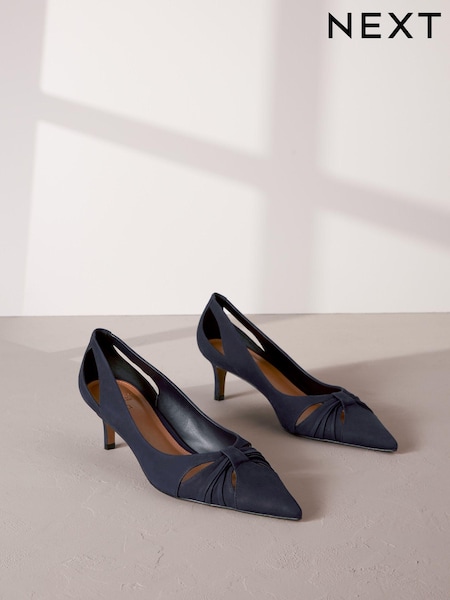 Navy Blue Signature Leather Cutout Kitten Heels (Q75598) | €27