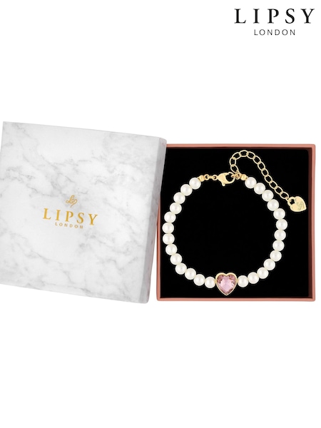 Lipsy Jewellery Gold Tone Pearl Heart Gift Boxed Bracelet (Q75633) | €32