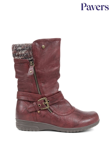 Красный - Pavers Knitted Cuff Buckle Slouch Mid-Calf Boots (Q75652) | €64
