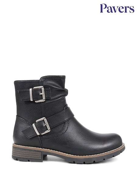 Pavers Chunky Buckle Detail Black Ankle Boots (Q75664) | €60