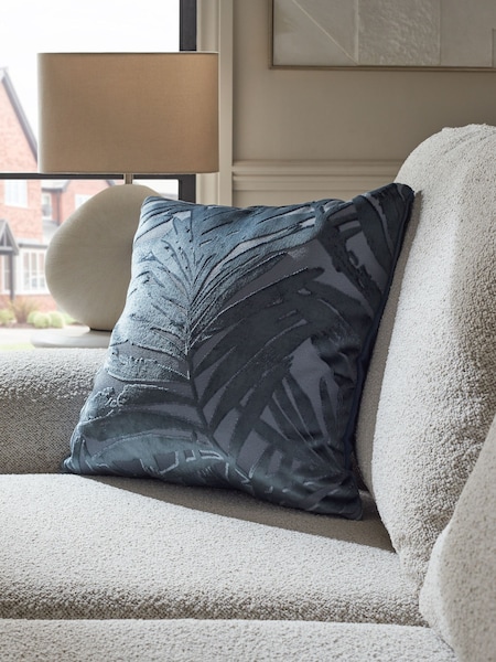 Navy Cut Velvet Leaf 50 x 50cm Cushion (Q75679) | OMR6