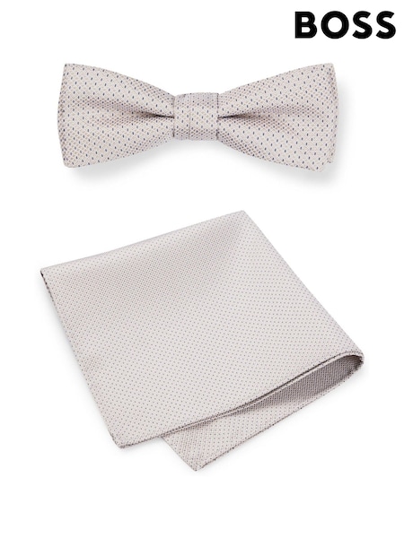 BOSS White Bow Tie and Pocket Square in Silk-Blend Jacquard (Q75852) | €63