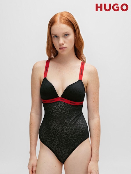 HUGO Lace Black Bodysuit with Logo Trims (Q75853) | €43.50