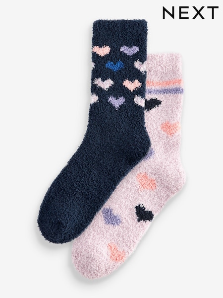 Navy/Purple Hearts Cosy Ankle Socks 2 Pack (Q76187) | €5.50