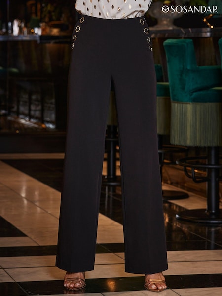Sosandar Black Eyelet Detail Wide Leg Trousers (Q76310) | 292 QAR