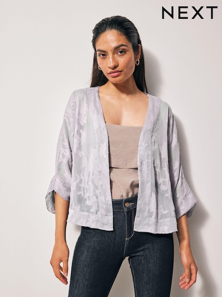 Grey Sheer Embroidered Kimono (Q76524) | €14