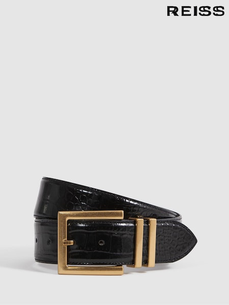 Reiss Black Brompton Patent Leather Crocodile Design Belt (Q76626) | R$ 870