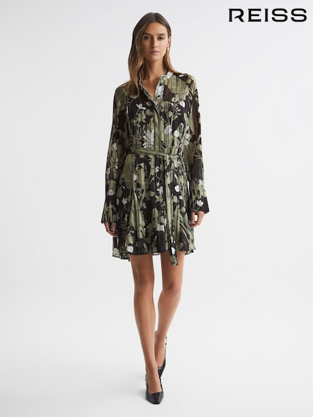 Reiss Dark Khaki Brianna Printed Belted Mini Dress (Q76629) | €285