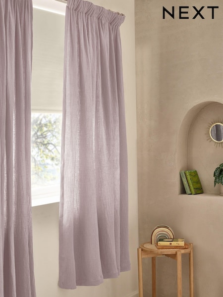 Lilac Purple 100% Cotton Crinkle Pencil Pleat Curtains (Q76692) | €18 - €42
