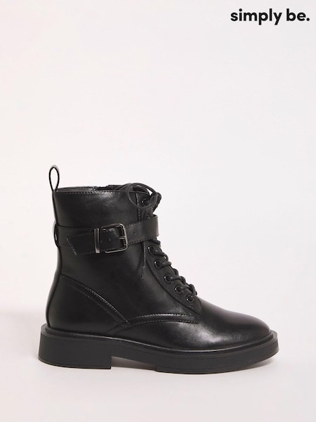 Simply Be Black Standard/Wide Fit Classic Lace-Up Ankle Boots (Q76726) | ₪226