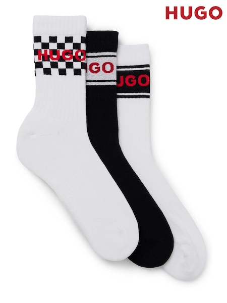 HUGO White/Black Regular Length Racer Logo Socks 3 Pack (Q76784) | €13.50
