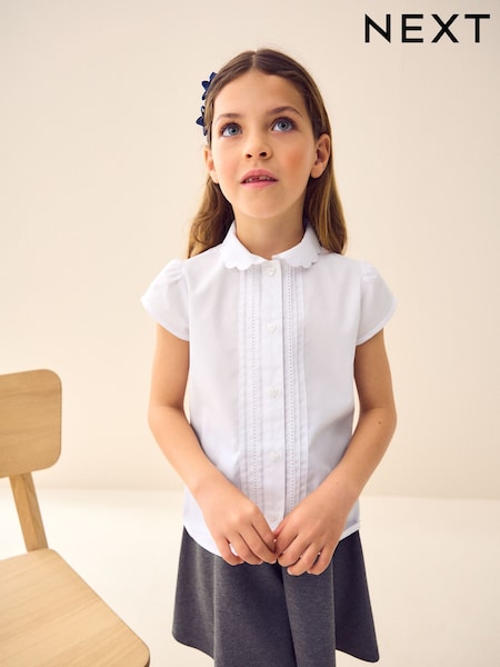 White Long Sleeve Scalloped Lace Trim School Blouse (3-14yrs) (Q76803) | AED36 - AED46