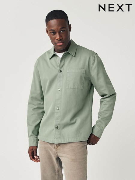 Green Twill Single Pocket Shacket Overshirt (Q76804) | €12