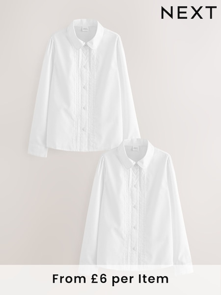 Alb - Long Sleeve Lace Trim School Blouses 2 Pack (3-14yrs) (Q76822) | 89 LEI - 134 LEI
