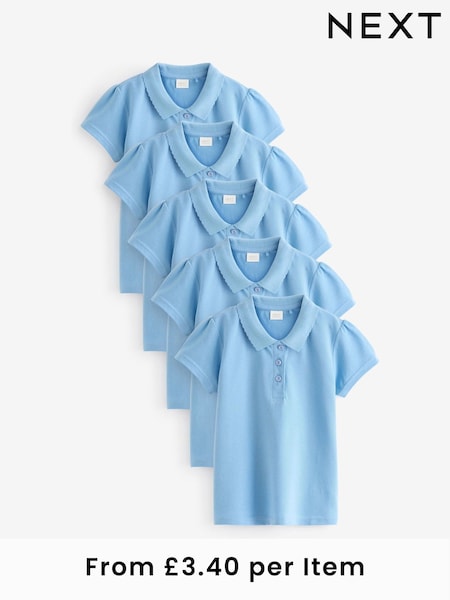 Azul - 100% Cotton Short Sleeve Polo Shirts 5 Pack (3-16yrs) (Q76845) | 24 € - 37 €
