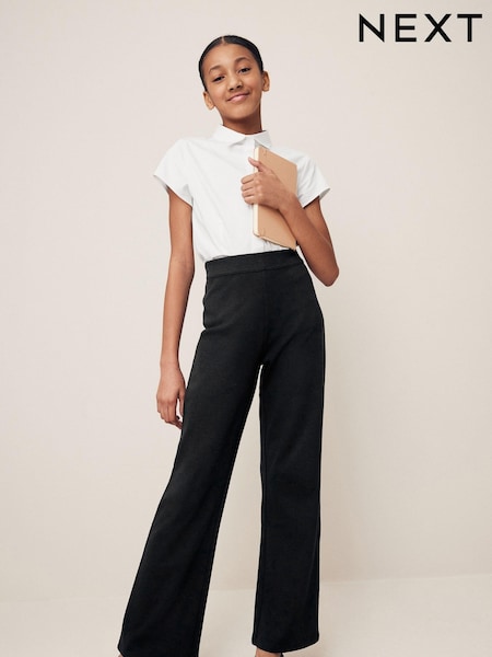 أسود - Cotton Rich Jersey Stretch Pull On High Waist Boot Cut School Trousers (9-17yrs) (Q76862) | ‏66 ر.س.‏ - ‏90 ر.س.‏