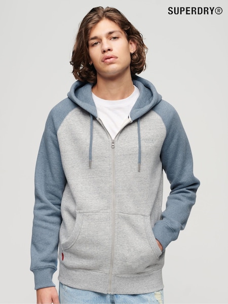 Superdry Stone Grey Essential Baseball Zip-Up Hoodie (Q76865) | R$ 545