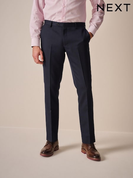 Navy Blue Slim Fit Textured Suit Trousers (Q76876) | R$ 335