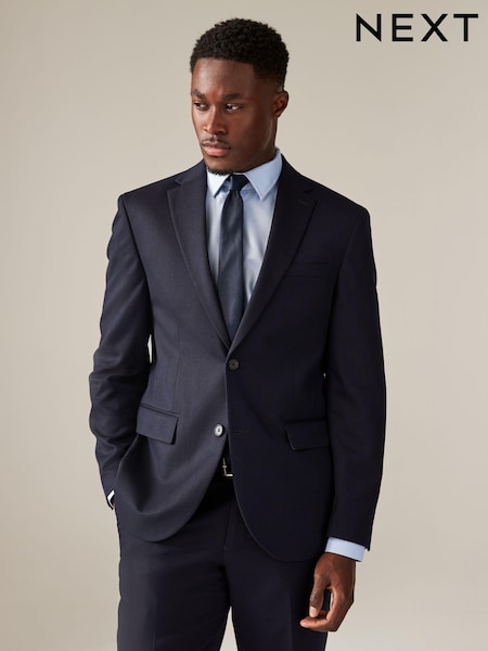 Navy Blue Regular Fit Textured Suit Jacket (Q76885) | €73