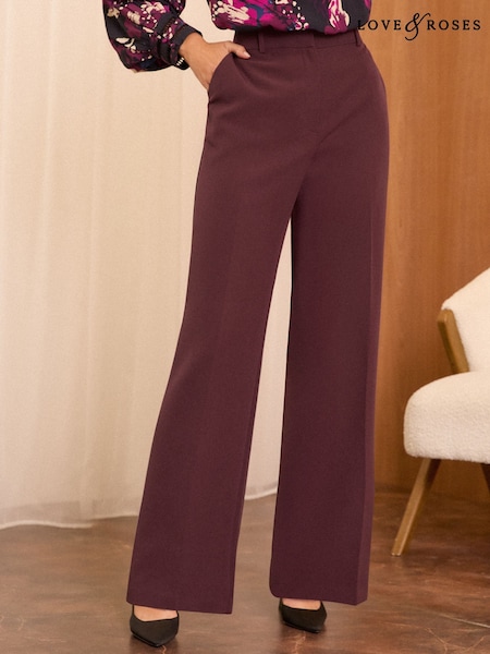 Love & Roses Red Petite High Waist Wide Leg Tailored Trousers (Q76904) | €23