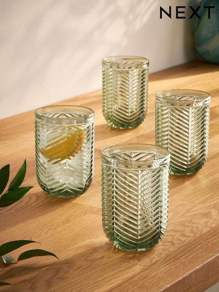 Set of 4 Sage Green Pressed Chevron Tumbler Glasses (Q76914) | 68 QAR