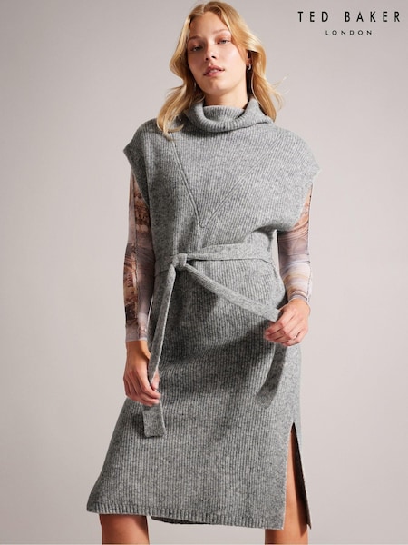 Ted Baker Grey Cesell Oversized Funnel Neck Knitted Midi Dress (Q76921) | €89