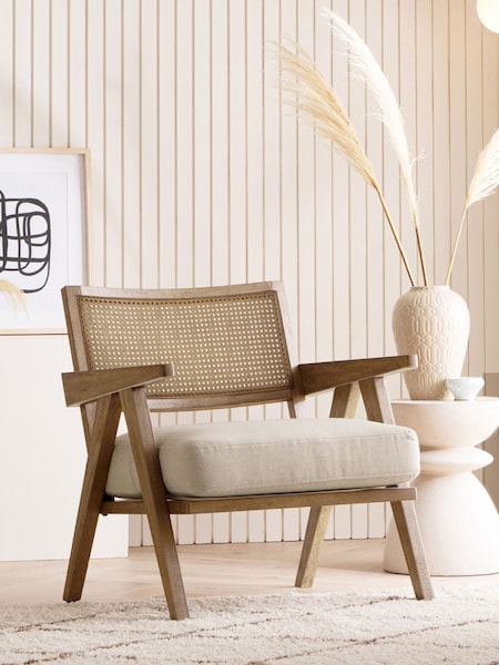 Bronx Frame, Contemporary Tweed Linen Natural Abel Wooden Rattan Accent Chair (Q76960) | €305