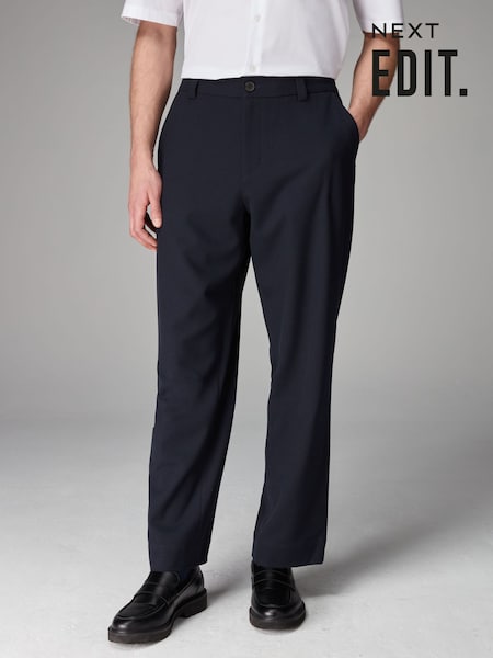 Navy Blue Elasticated Waist EDIT Relaxed Twill Trousers (Q76994) | kr413