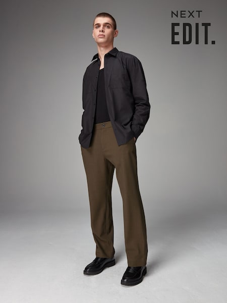 Green Elasticated Waist EDIT Relaxed Twill Trousers (Q77003) | R$ 325
