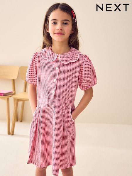 Red Cotton Rich Scalloped Collar Gingham School Dress (3-14yrs) (Q77070) | €14 - €21