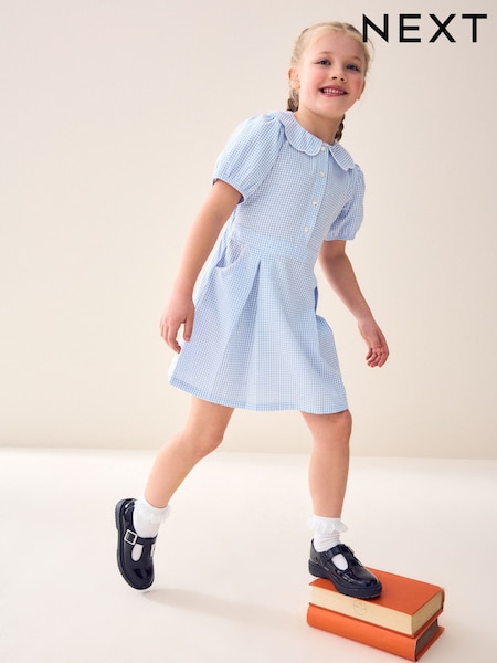 Blue Cotton Rich Scalloped Collar Gingham School Dress (3-14yrs) (Q77072) | €14 - €21