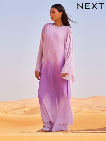 Lilac Purple Sheer Plissé Kaftan (Q77086) | AED114
