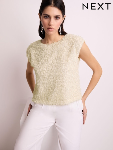 Светло-бежевый - Short Sleeve Textured Top (Q77097) | €5