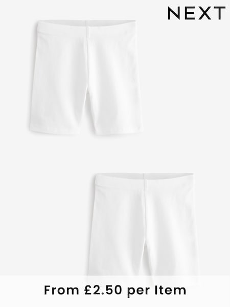 White Longer Length 2 Pack Cotton Rich Stretch Cycle Shorts (3-16yrs) (Q77110) | 25 QAR - 49 QAR