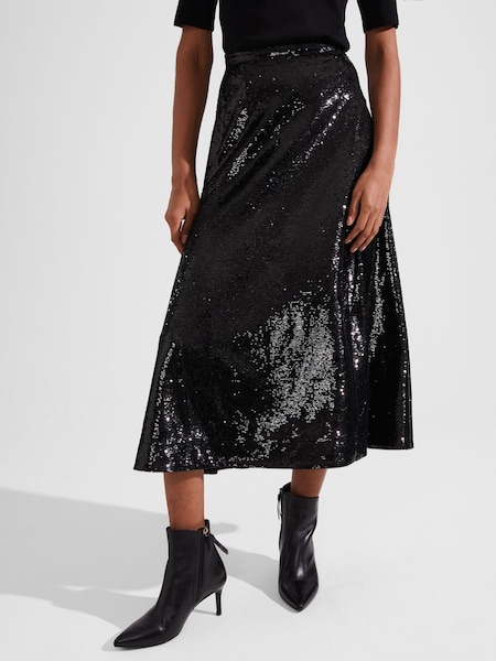 Hobbs Black Sequin Greta Skirt (Q77156) | €72