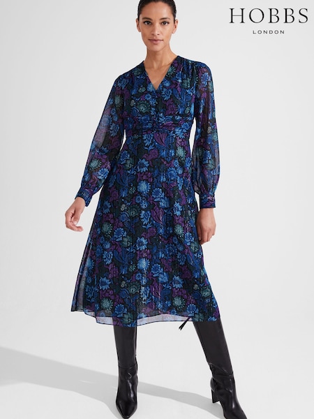 Hobbs Petite Saffron Blue Dress (Q77168) | €89