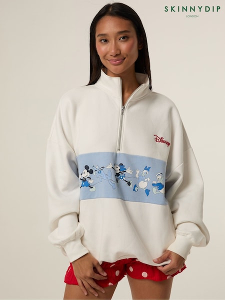 أبيض - Skinnydip Disney Mickey Varsity Zip Sweatshirt