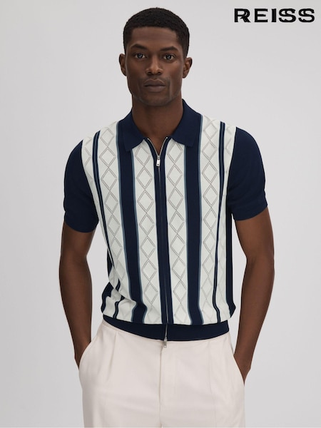 Reiss Navy/White Selwood Colourblock Zip-Through T-Shirt (Q77356) | €186