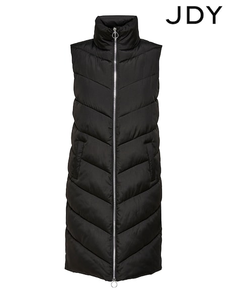 JDY Black Dark Longline Padded Quilted Gilet (Q77414) | €21.50